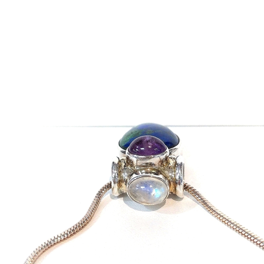 Sterling Silver Necklace With Amethyst And Moonstone - Picture 3 of 3